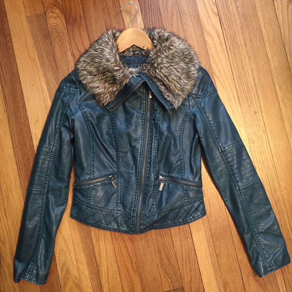 Faux Blue Leather Motorcycle Jacket S
